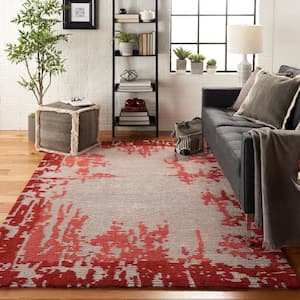 Symmetry Beige/Red 4 ft. x 6 ft. Distressed Contemporary Area Rug