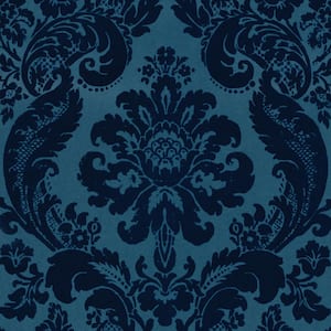 Shadow Blue Damask Paper Strippable Roll Wallpaper (Covers 56.4 sq. ft.)