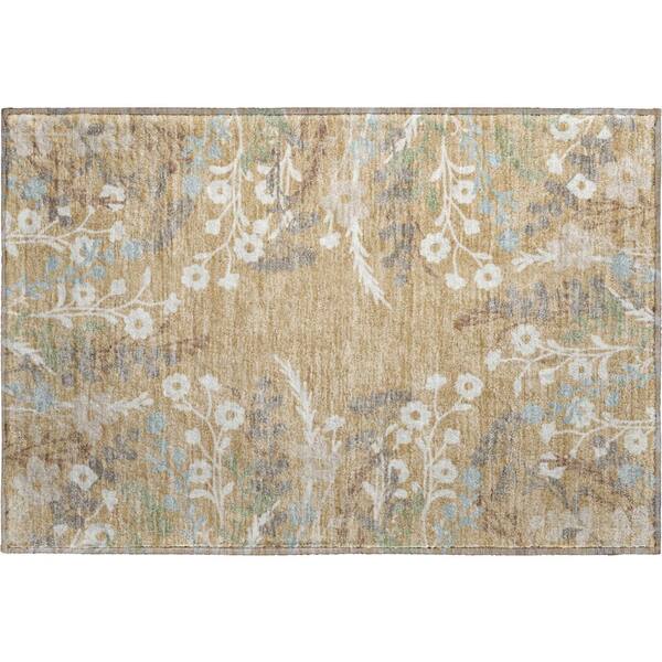 Mayfield Premium Machine Washable Abstract AMF2334 Gold 3 ft. x 4 ft. Area Rug