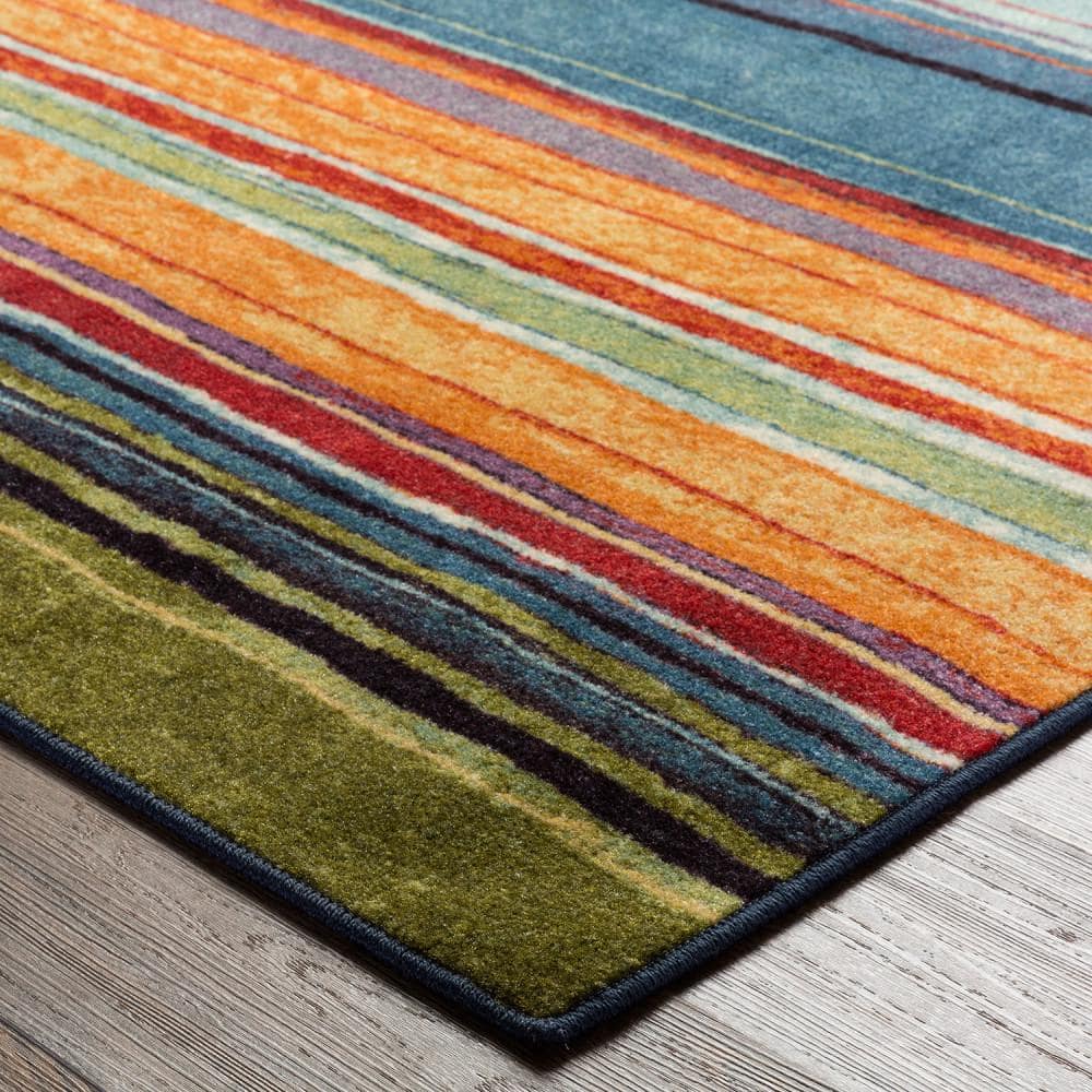 Multi-Color Synthetic Stripe Runner Rug, 2' x 5'