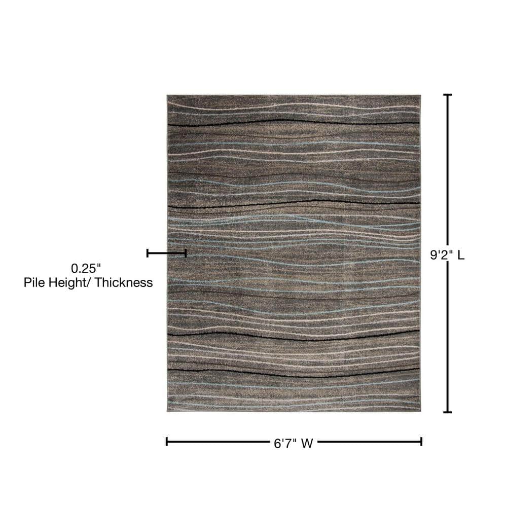 Silver and Beige Striped Synthetic Outdoor Area Rug