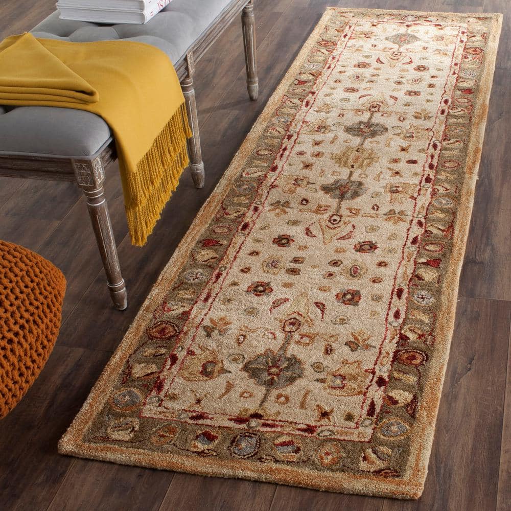 Ivory Floral Handmade Wool Tufted Runner Rug 120" x 27"
