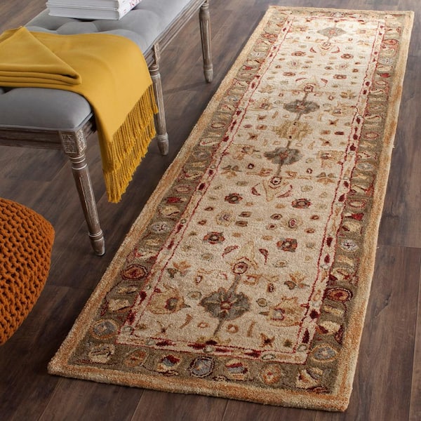 Anatolia Ivory 2 ft. x 10 ft. Border Distressed Geometric Runner Rug