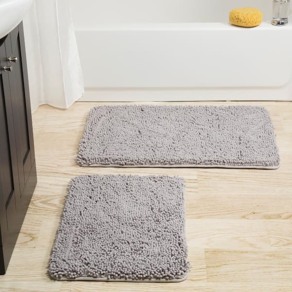3 Pieces Chenille Bath Mat Set Non Slip Soft Bathroom Rug Shower Mat Toilet  Mat