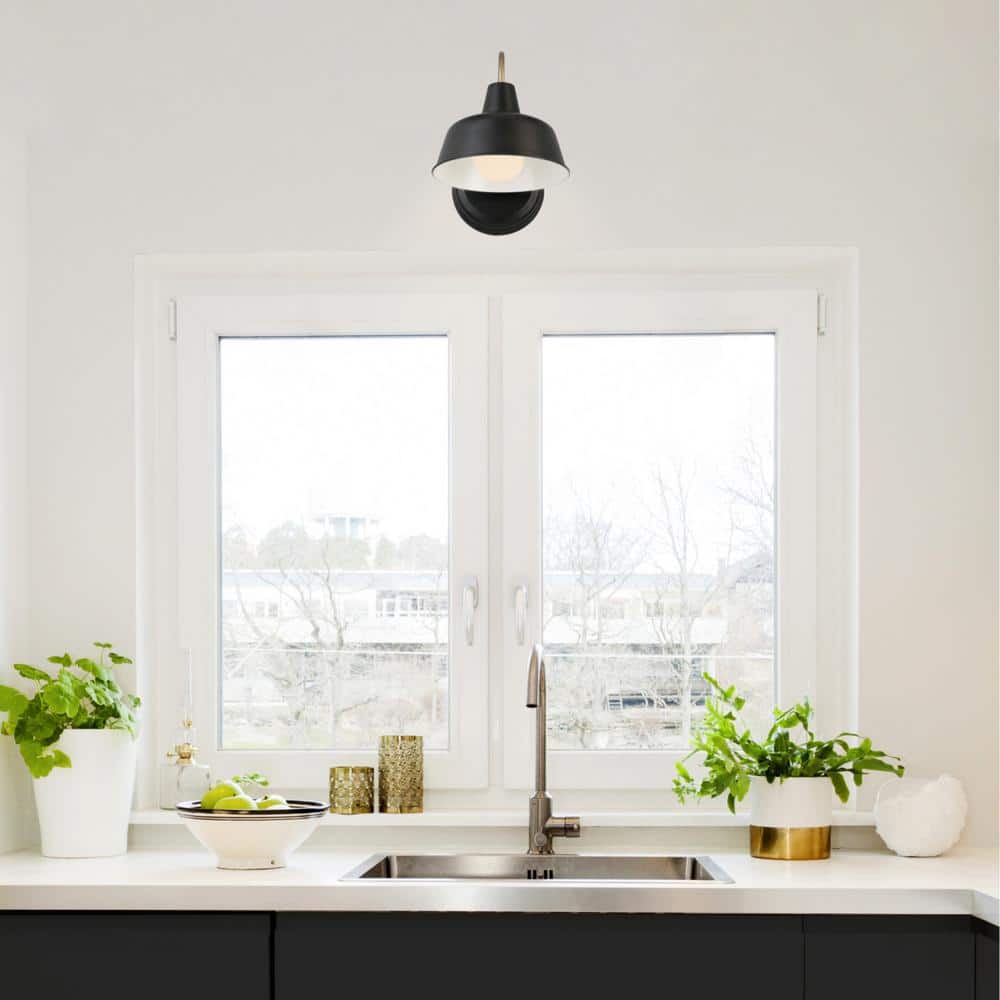 Matte Black and Gold 11" Industrial Wall Light