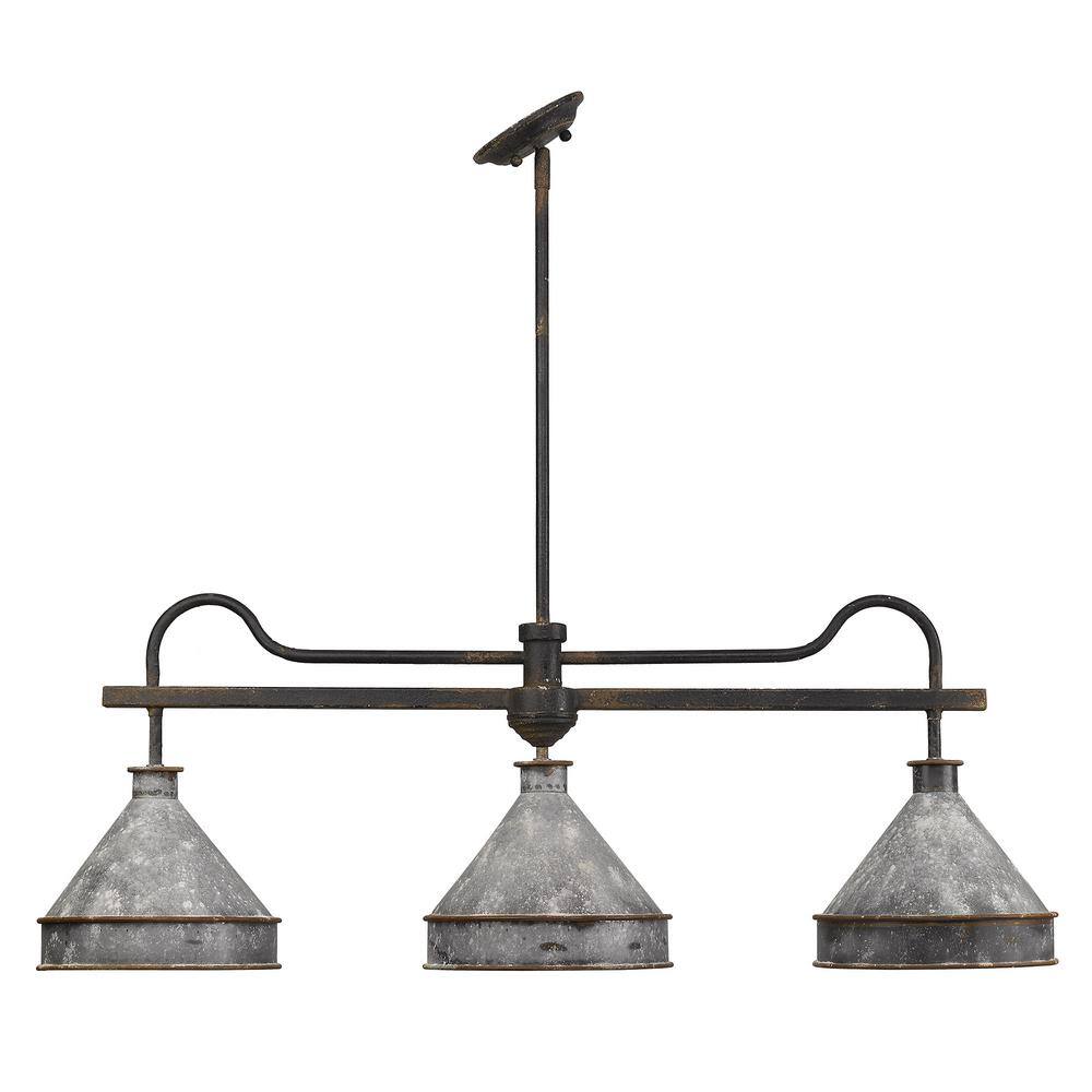 Jasper Black Iron and Galvanized Steel 3-Light Linear Pendant