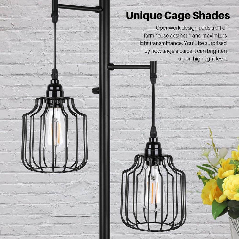 Black Industrial Dimmable Metal Torchiere Floor Lamp with Edison Bulbs