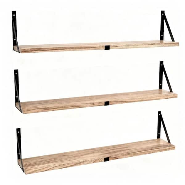 33 in. W x 6 in. D Floating Book Shelves Set of 3, Wall Bookshelf, Decorative Wall Shelf, Natural Wood