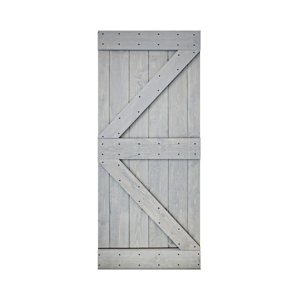 ISLIFE K Style 38 in. x 84 in. French Gray Finished Solid Wood Sliding Barn Door Slab - Hardware Kit Not Included