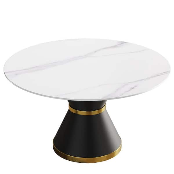 Magic Home 53.15 in. White Sintered Stone Round Top Pedestal Black