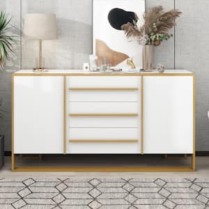 White Light Luxury Style MDF 59 in. Sideboard with Adjustable Shelves and 3-Drawers