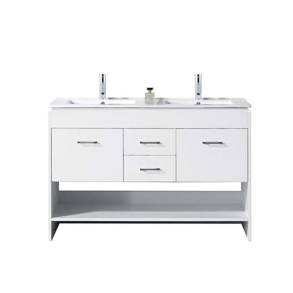 Virtu USA Gloria 48 in. W Bath Vanity in White with Ceramic Vanity Top in Slim White Ceramic with Square Basin