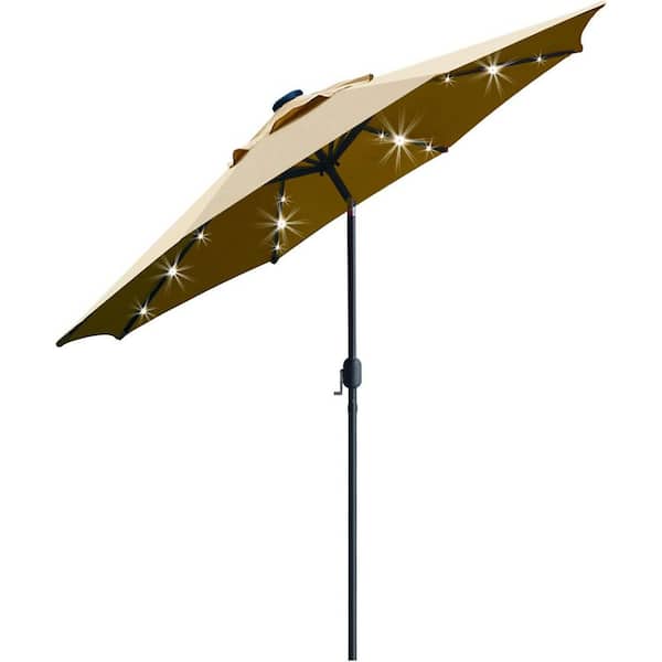 Unbranded 9 ft. Aluminum Market Solar Patio Umbrella in Light Tan with Push Button Tilt