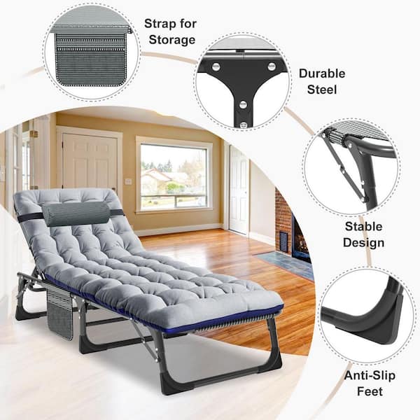 BOZTIY Folding Camping Cot Bed Adjustable 5-Position Patio Steel