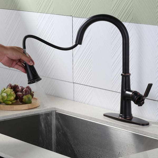 Stainless Steel 16.7 in. H Pull Down Sprayer Kitchen Faucet with 360° Spout Swivel and 3-Mode Spray in Bronze