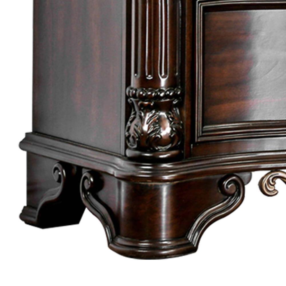 Menodora Transitional Espresso 2-Drawer Nightstand with Gold Accents