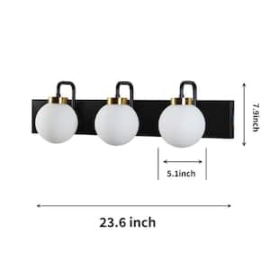 Merrin 23.6 in. 3-Light Black LED Bathroom Vanity Light with 3000-5000K Color Temperature with Globe Shades