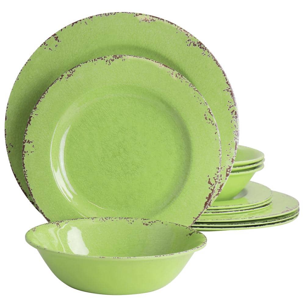Gibson Mauna Green Melamine 12-Piece Dinnerware Set