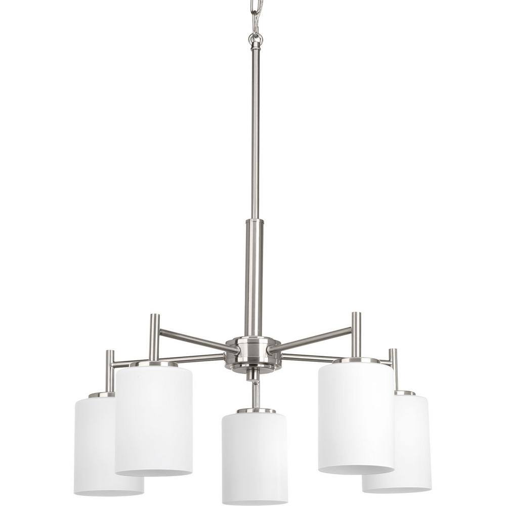 Replay 5-Light Brushed Nickel Chandelier with White Glass Shades