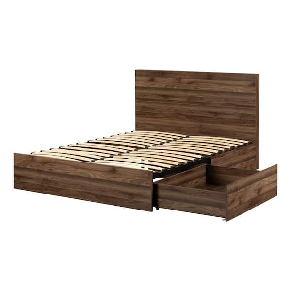 South Shore Misano Brown Particle Board Frame Queen Platform Bed with 2-Drawer