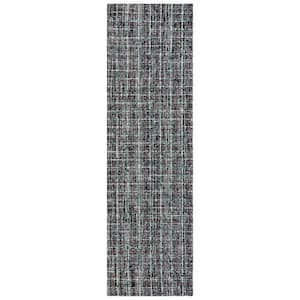 Abstract Dark Gray/Brown 2 ft. x 8 ft. Modern Plaid Runner Rug