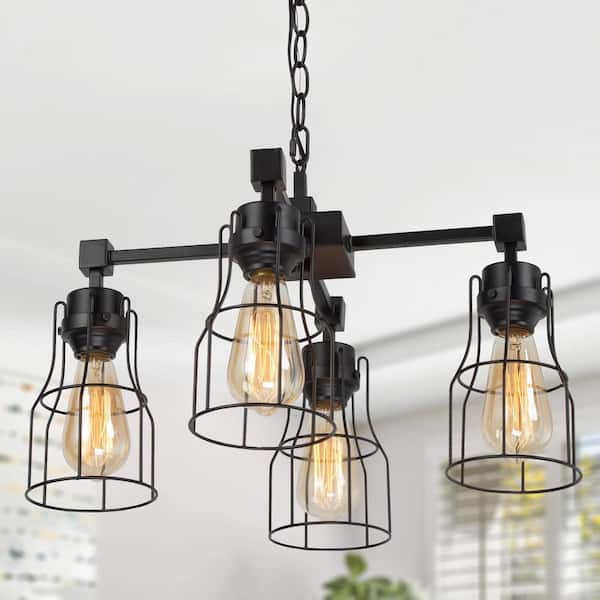 LNC 4-Light Black Industrial Island Chandelier for Kitchen Dining Room Modern Coastal Pendant Light with Metal Cage Shades