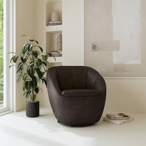 Edwin Dark Brown Leather Barrel  Swivel Chair