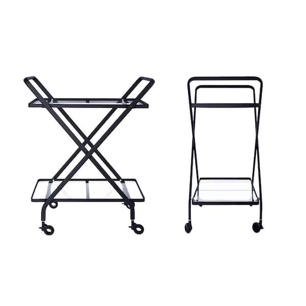 LTMATE Modern Metal Serving Cart Rolling Wine Bar Cart 2-Tier