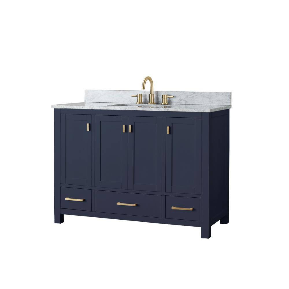 Navy Blue Solid Wood 48" Single Bathroom Vanity with Marble Top