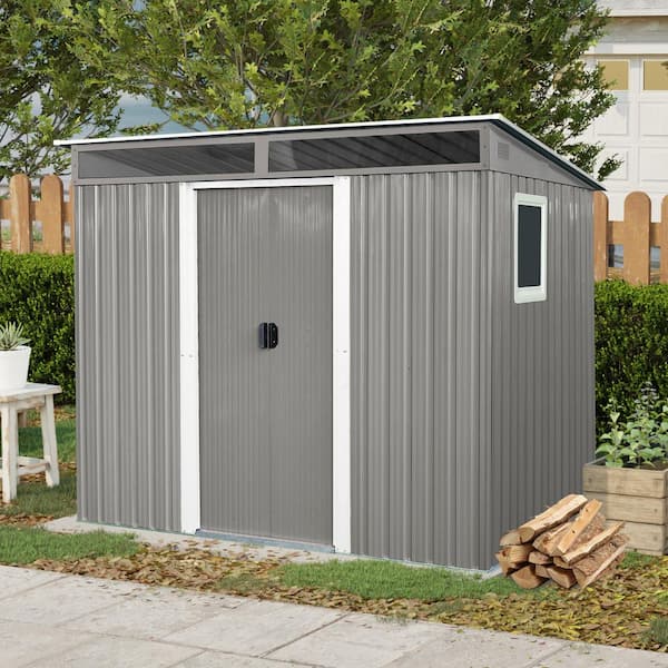 8 ft. x 6 ft. Dark Gray Metal Outdoor Storage Shed with Window and Transparent Plate (48 sq. ft. )
