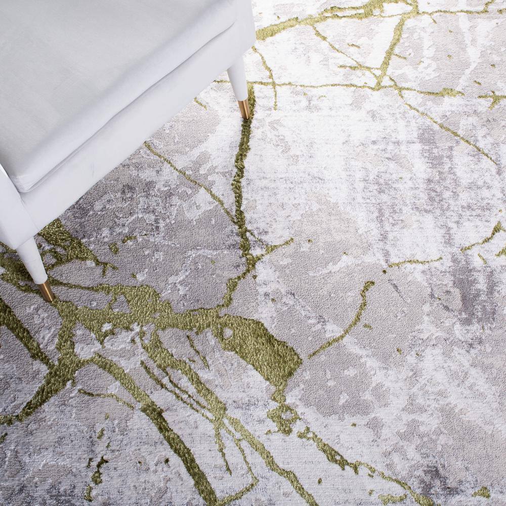 Amelia 9' x 12' Grey and Green Abstract Synthetic Area Rug