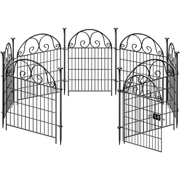 Tall Metal Garden Animal Barrier Fence with Gate 32 in H x 27 in L 16 Panels Dog Digging Defense Fence Black Reusable