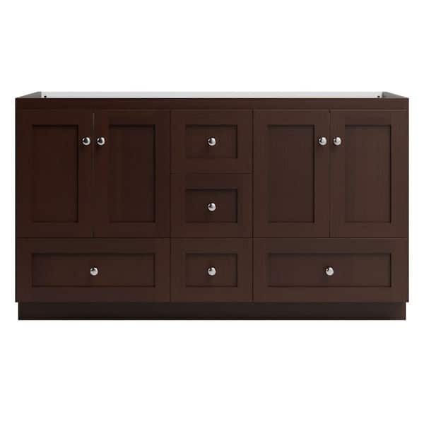 Shaker 60 in. W x 21 in. D x 34.5 in. H Bath Vanity Cabinet without Top in Dark Alder