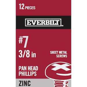 #7 x 3/8 in. Zinc Plated Phillips Pan Head Sheet Metal Screw (12-Pack)