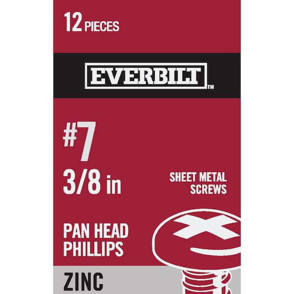 Everbilt #7 x 3/8 in. Zinc Plated Phillips Pan Head Sheet Metal Screw (12-Pack)