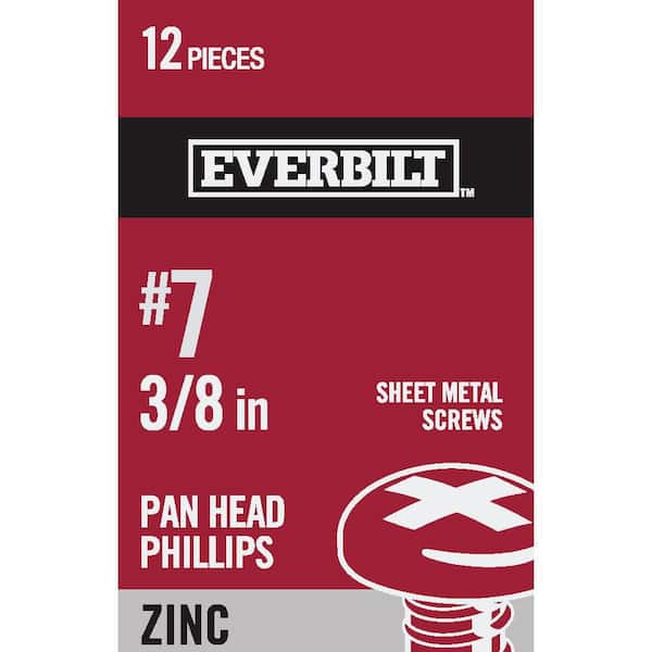 Everbilt #7 x 3/8 in. Phillips Pan Head Zinc Plated Sheet Metal Screw (12-Pack)