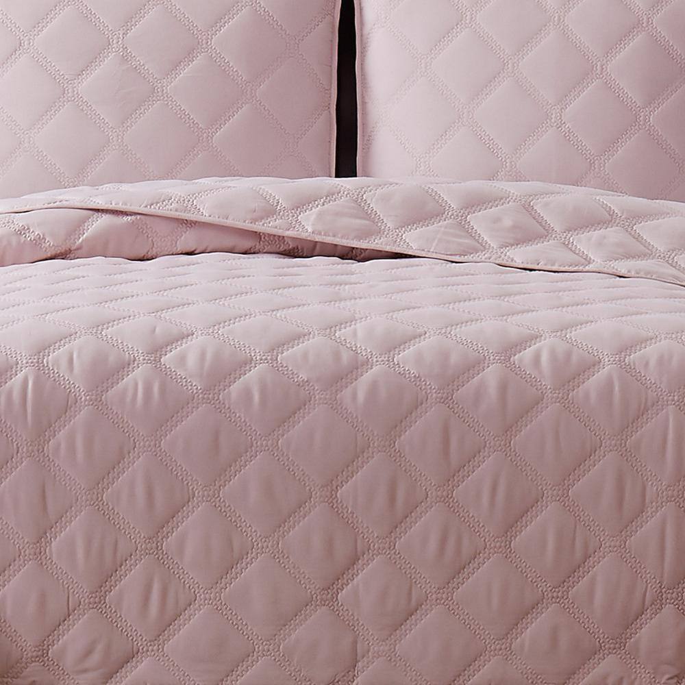 Blush Microfiber Overfilled Lattice Quilt Full Set