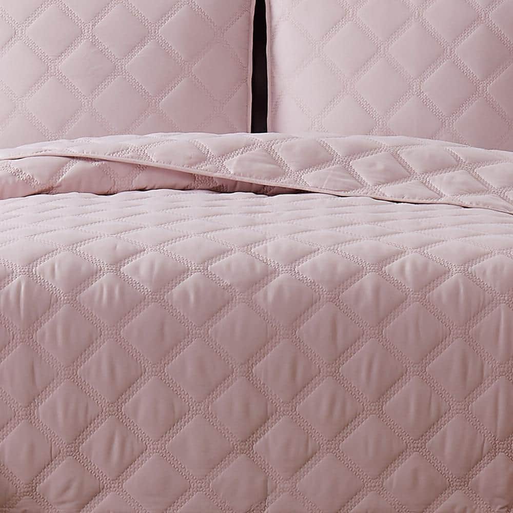 Blush Microfiber King Quilt and Sham Set