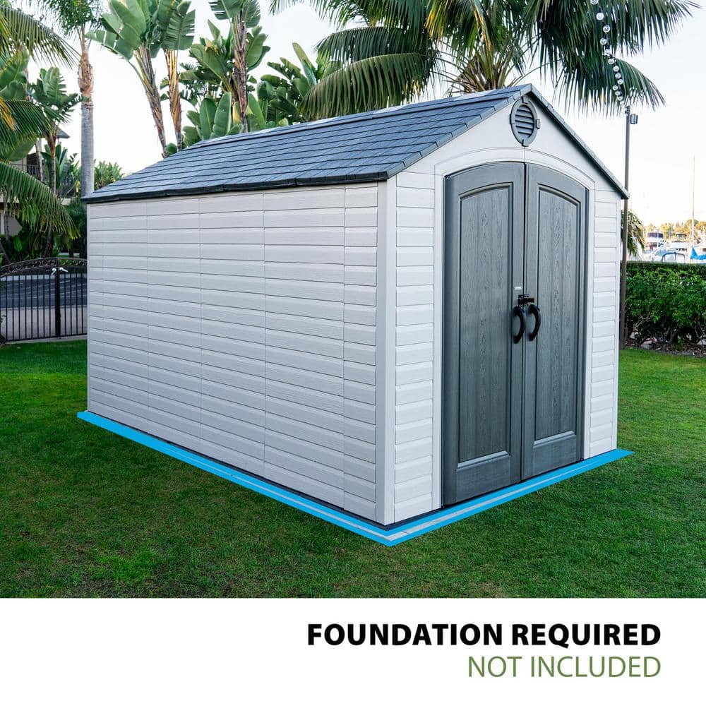 Lifetime 8' x 12' Gray Polyethylene Storage Shed with Shelving and Windows
