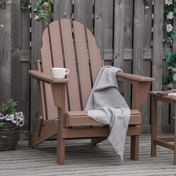 Unbranded Hot Selling Outdoor Brown Folding Adirondack Chair (1-Pack), Outside Garden Chair, Faux Wood Patio & Fire Pit Chair