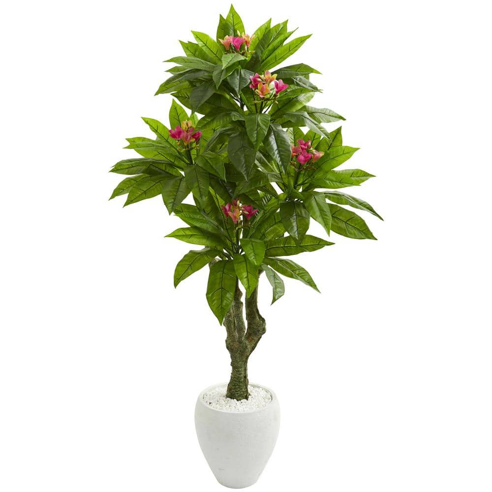 Nearly Natural Indoor/Outdoor 5.5-Ft. Plumeria Artificial Tree in White ...