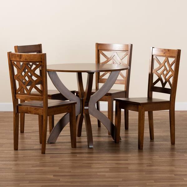 Baxton Studio Anila 5 Piece Walnut Brown Dining Set