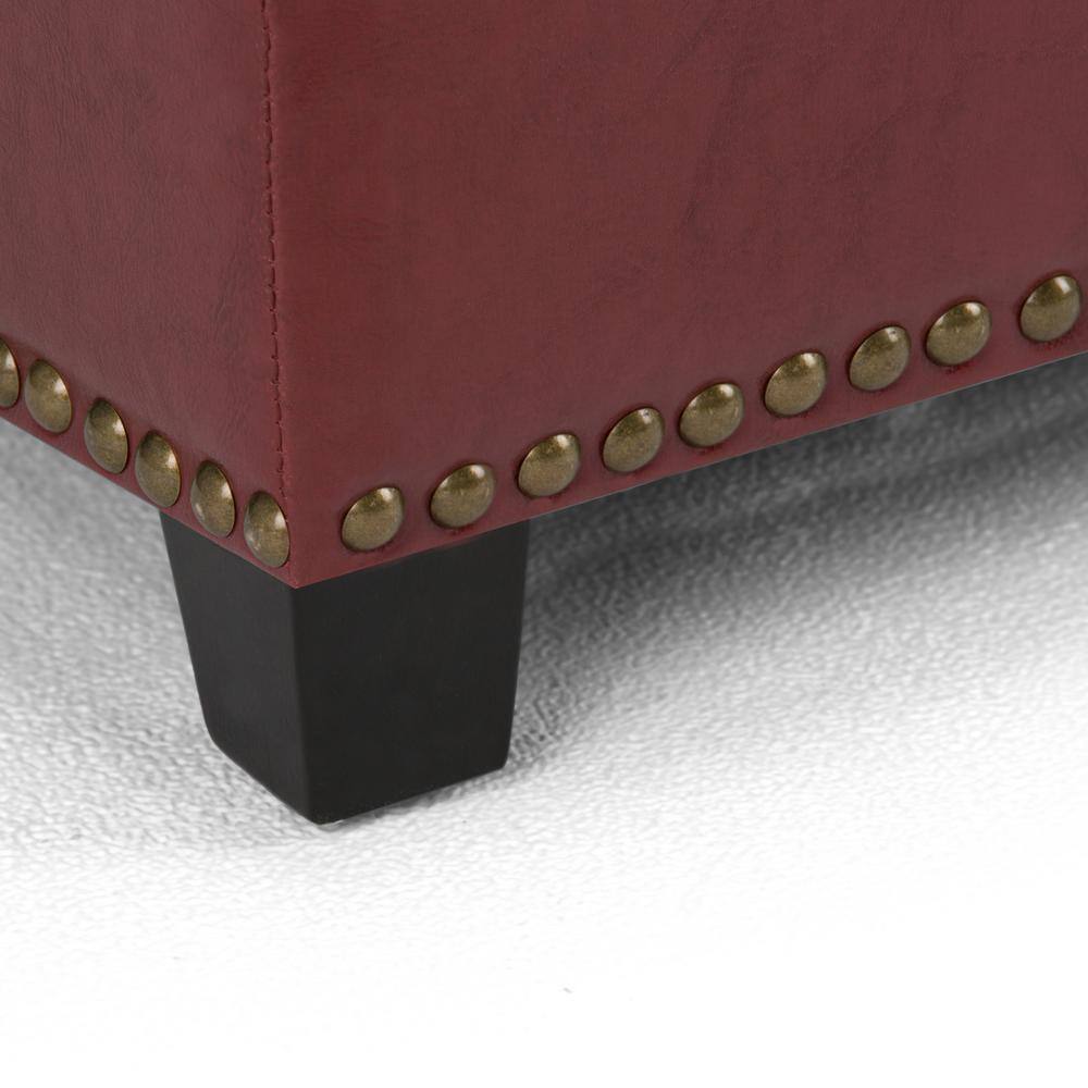 Radicchio Red Bonded Leather Storage Bench Ottoman
