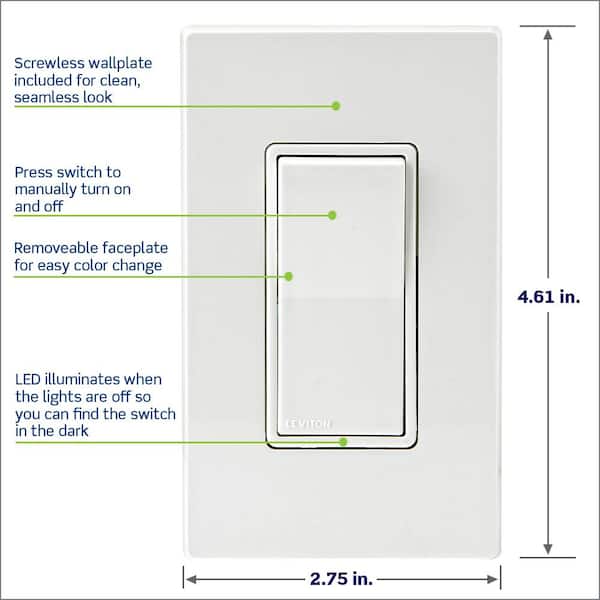Leviton Decora Smart Switch - Z-Wave 800 Series, Works With Any Z-Wave Hub (ZW15S-1RW)