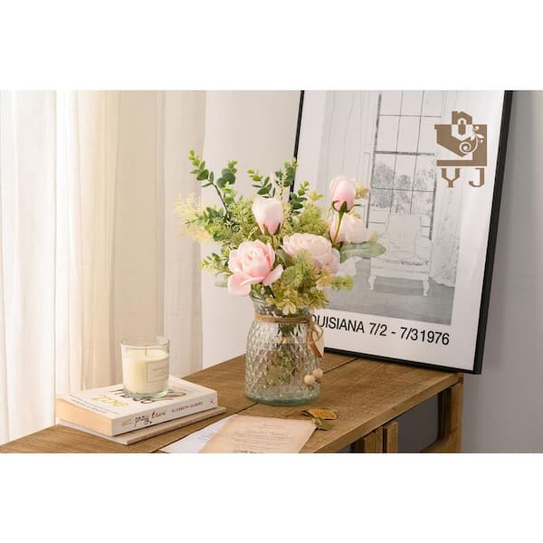 12 .5 in. H Light Pink Artificial Silk Roses Flowers in Vase