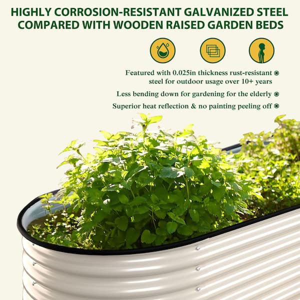 8 ft. x 2 ft. x 1.4 ft. Galvanized Steel Raised Garden Bed Planter Box Outdoor, Ivory White