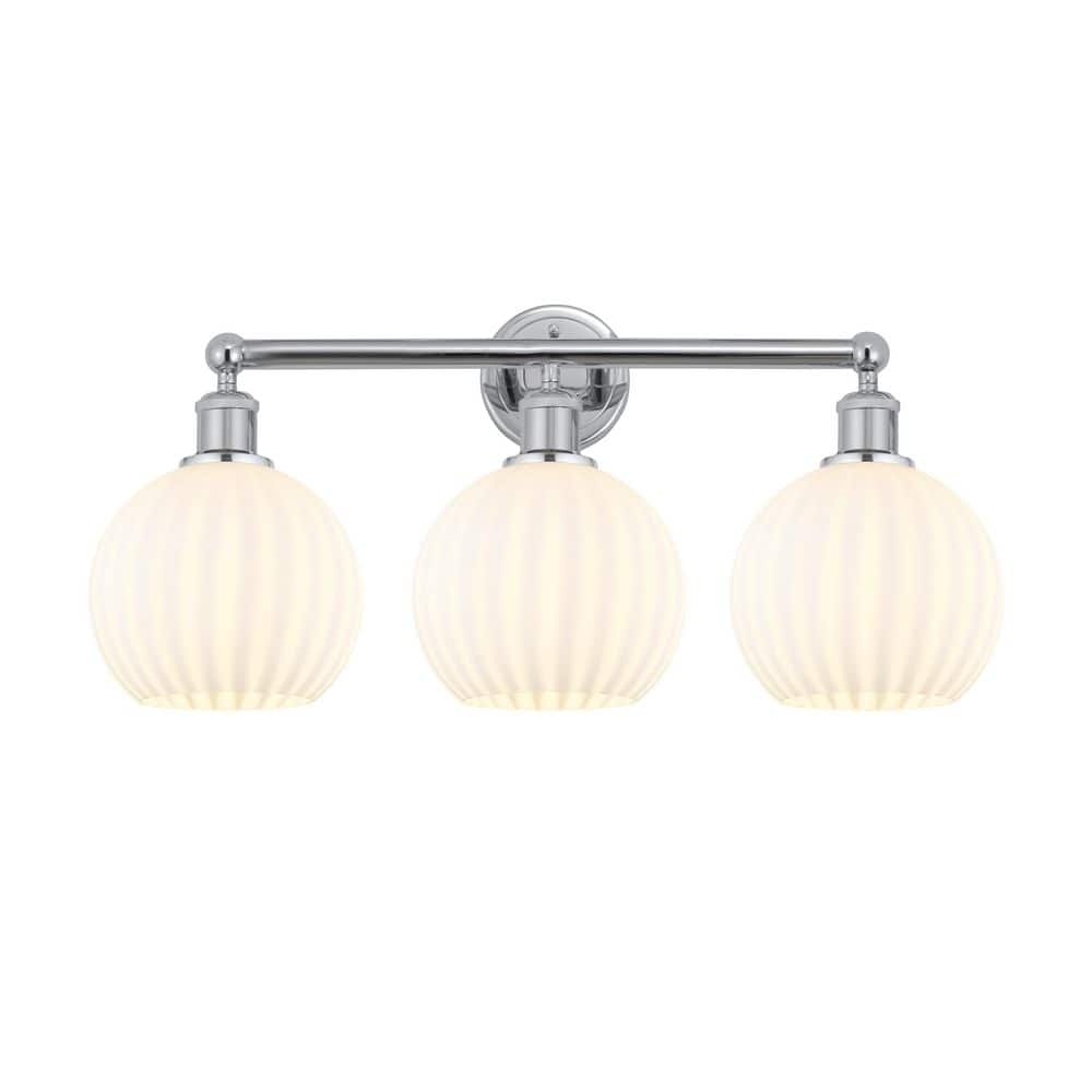 White Venetian 26 in. 3-Light Polished Chrome Vanity Light with Glass Shade price history on PriceWatchPro