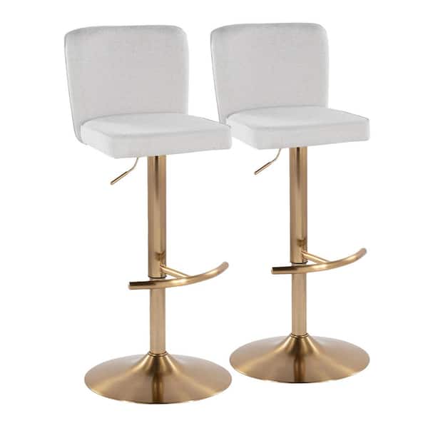 Lumisource Henry 34 in. White Fabric and Gold Metal Adjustable Barstool (Set of 2)
