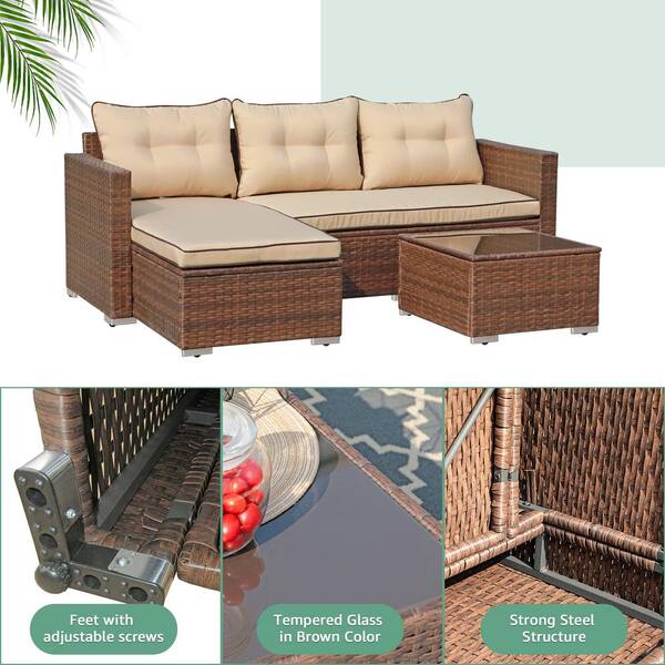 Freestyle patiorama wicker outdoor discount sectional set with beige cushions