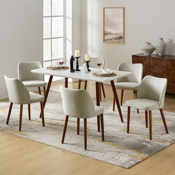 JAYDEN CREATION Eliseo Grey Modern Upholstered Dining Chair with Solid Wood Legs Set of 6